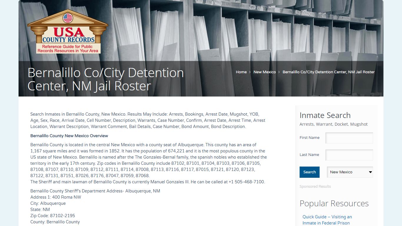 Bernalillo Co/City Detention Center, NM Jail Roster